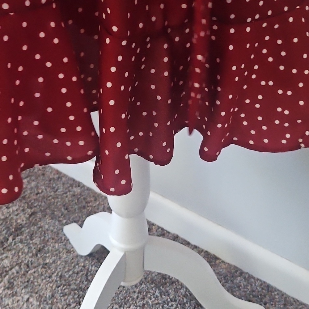 Brick Red Polka Dot Faux Wrap Skirt - Picture 8 of 14